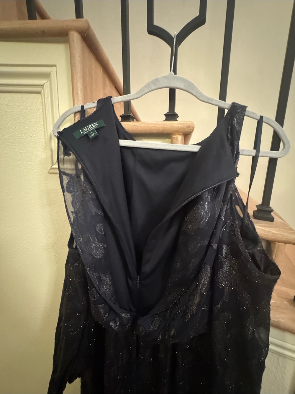 Ralph Lauren Navy Cold-Shoulder Lace Maxi Dress - Picture 7 of 9